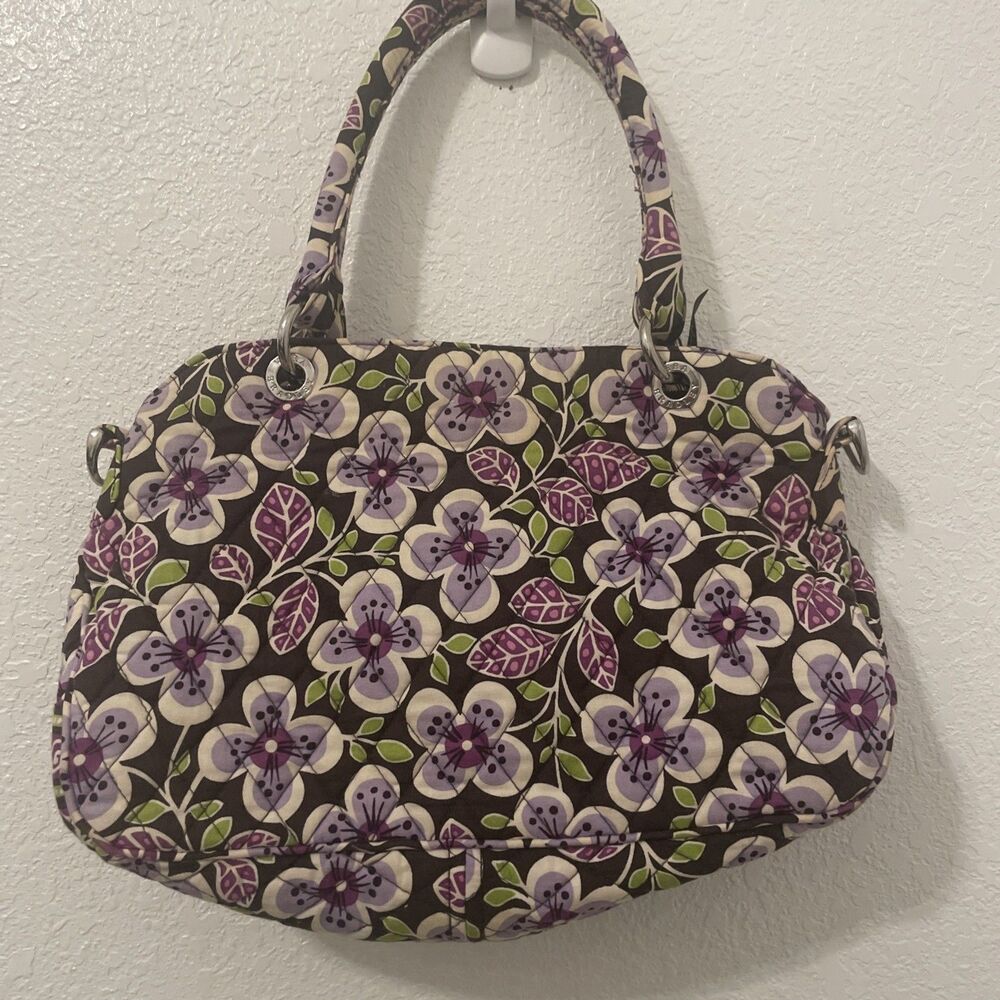 Vera Bradley Plum Petals Handbag Satchel Purse Quilted Handbag Zipper Medium
